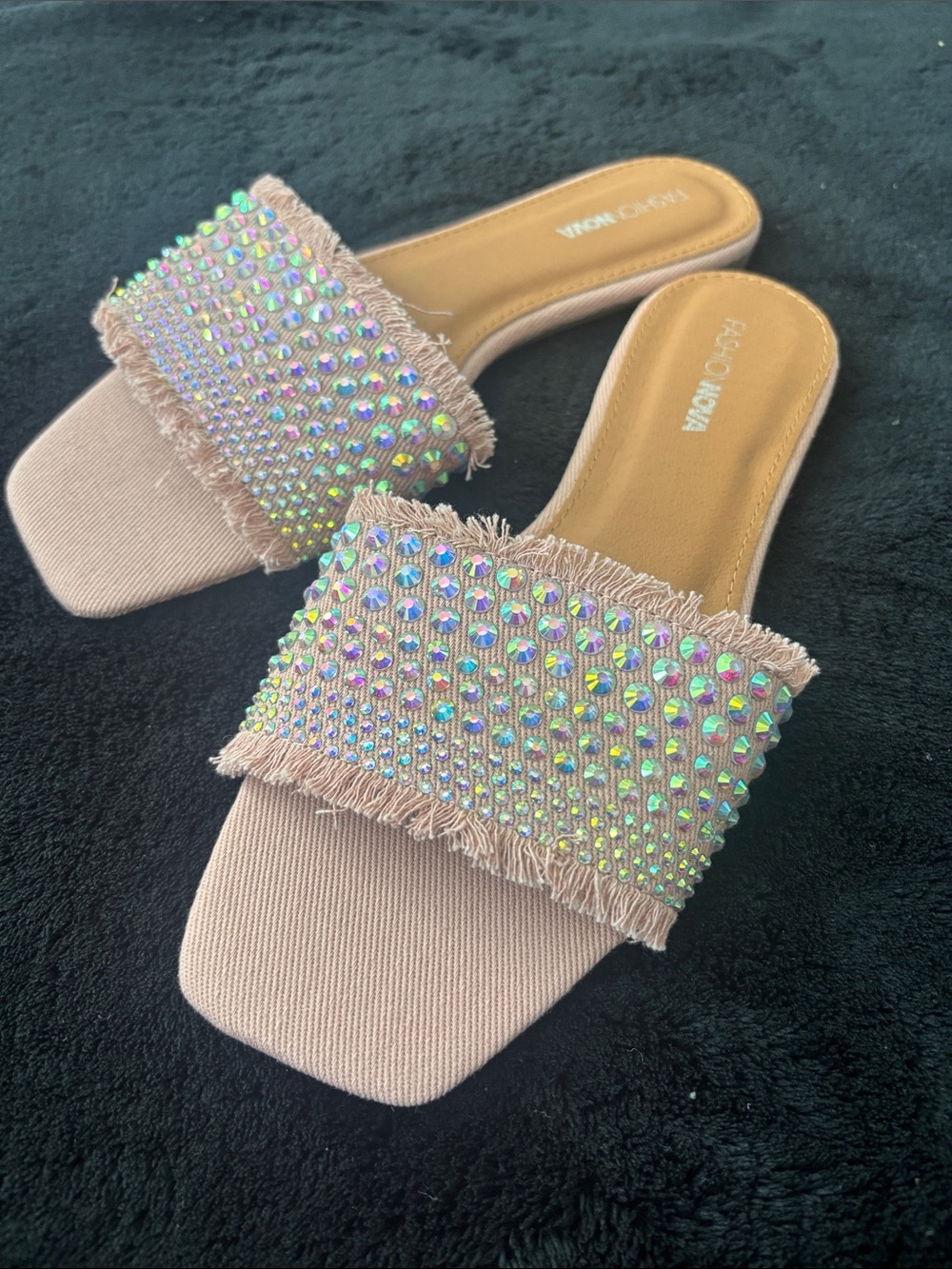 Sergio Rossi Blush Pink Crystal-Embellished Slide Mules